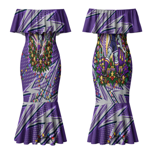 Personalized Melbourne Storm Rugby Christmas Couples Matching Mermaid Dress and Hawaiian Shirt Holiday Mascot Graphic Art Festive Lights Bow