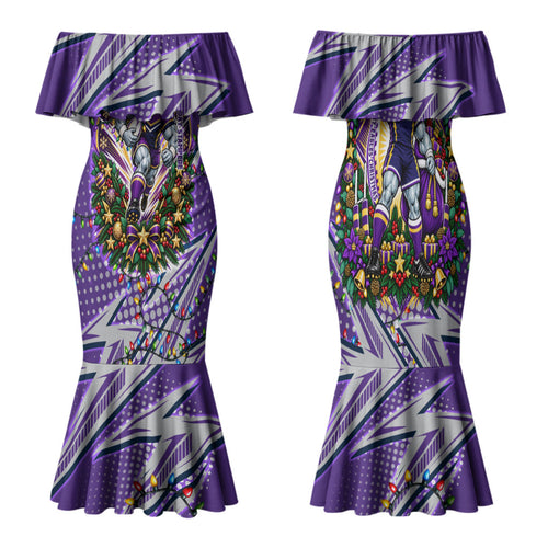 Personalized Melbourne Storm Rugby Christmas Family Matching Mermaid Dress and Hawaiian Shirt Holiday Mascot Graphic Art Festive Lights Bow