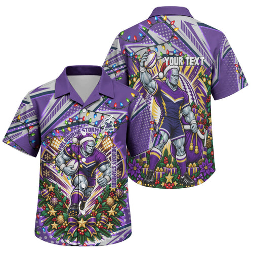 Personalized Melbourne Storm Rugby Christmas Family Matching Mermaid Dress and Hawaiian Shirt Holiday Mascot Graphic Art Festive Lights Bow