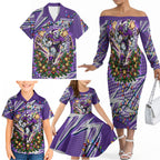 Personalized Melbourne Storm Rugby Christmas Family Matching Off The Shoulder Long Sleeve Dress and Hawaiian Shirt Holiday Mascot Graphic Art Festive Lights Bow