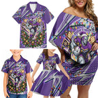 Personalized Melbourne Storm Rugby Christmas Family Matching Off Shoulder Short Dress and Hawaiian Shirt Holiday Mascot Graphic Art Festive Lights Bow