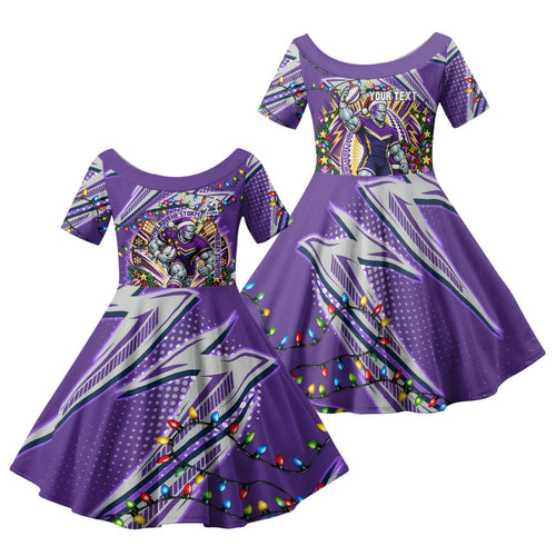Personalized Melbourne Storm Rugby Christmas Family Matching Tank Maxi Dress and Hawaiian Shirt Holiday Mascot Graphic Art Festive Lights Bow