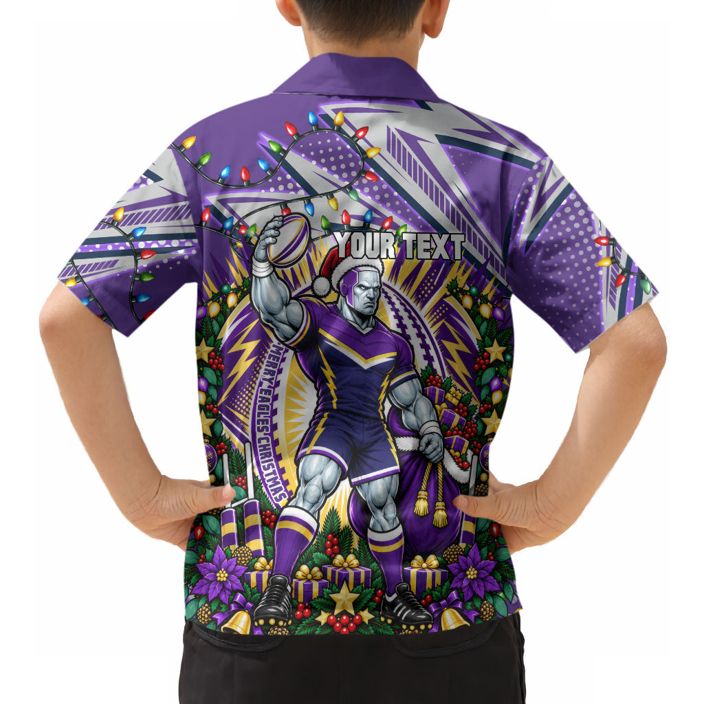 Personalized Melbourne Storm Rugby Christmas Hawaiian Shirt Holiday Mascot Graphic Art Festive Lights Bow