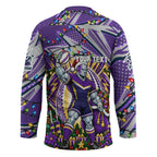 Personalized Melbourne Storm Rugby Christmas Hockey Jersey Holiday Mascot Graphic Art Festive Lights Bow