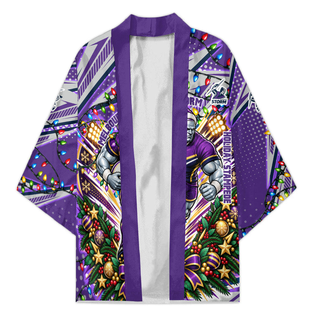 Personalized Melbourne Storm Rugby Christmas Kimono Holiday Mascot Graphic Art Festive Lights Bow