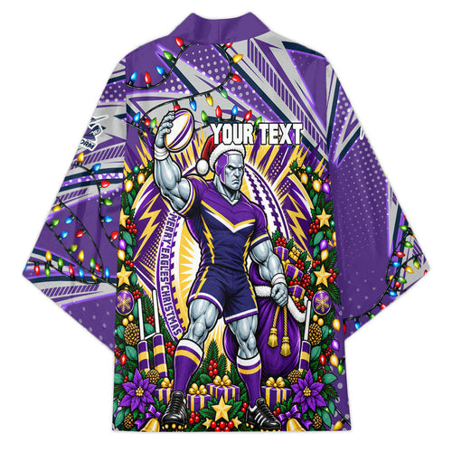 Personalized Melbourne Storm Rugby Christmas Kimono Holiday Mascot Graphic Art Festive Lights Bow