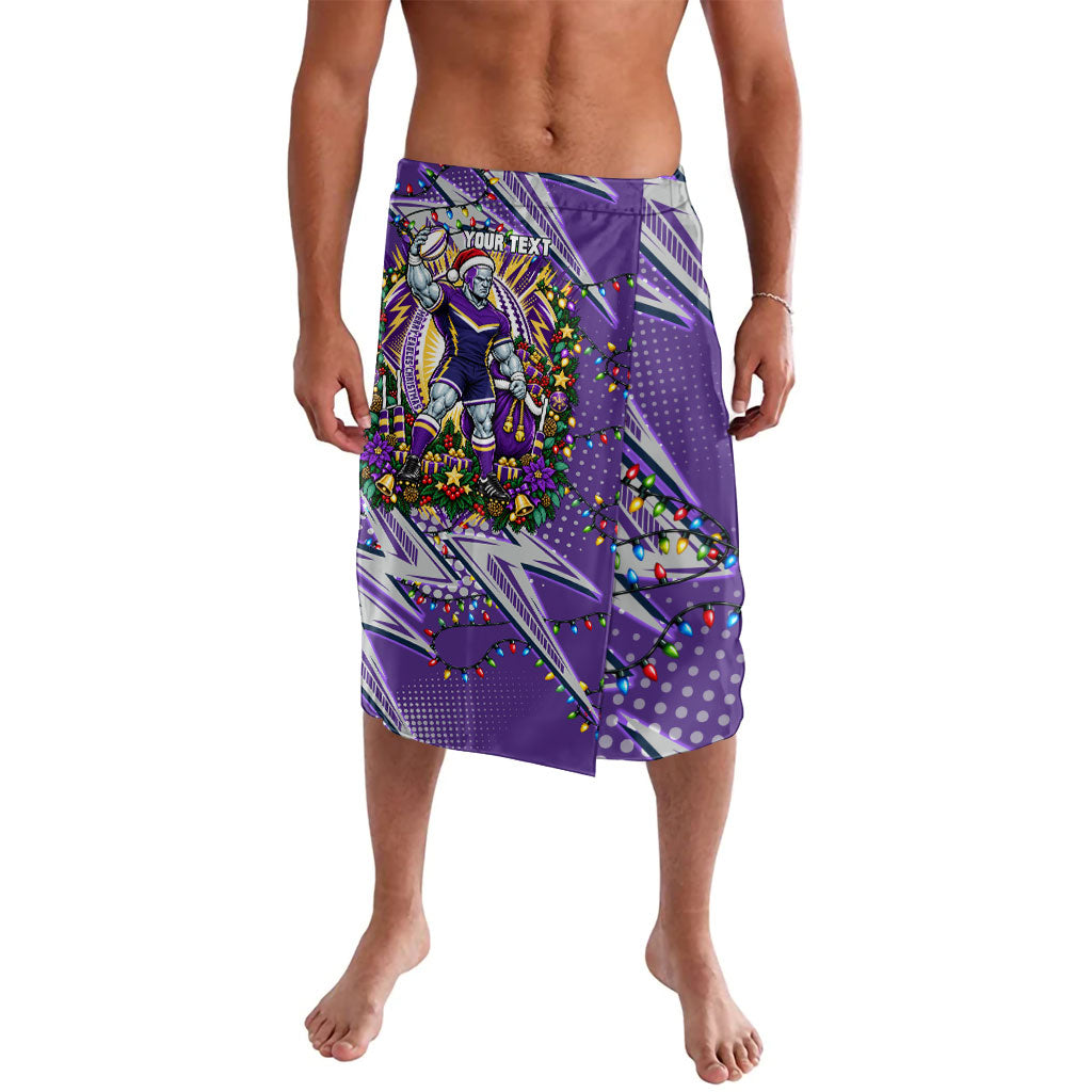 Personalized Melbourne Storm Rugby Christmas Lavalava Holiday Mascot Graphic Art Festive Lights Bow