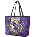 Personalized Melbourne Storm Rugby Christmas Leather Tote Bag Holiday Mascot Graphic Art Festive Lights Bow