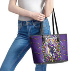 Personalized Melbourne Storm Rugby Christmas Leather Tote Bag Holiday Mascot Graphic Art Festive Lights Bow