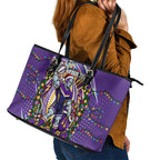 Personalized Melbourne Storm Rugby Christmas Leather Tote Bag Holiday Mascot Graphic Art Festive Lights Bow