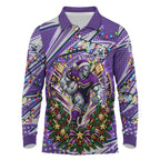 Personalized Melbourne Storm Rugby Christmas Long Sleeve Polo Shirt Holiday Mascot Graphic Art Festive Lights Bow