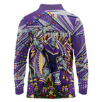 Personalized Melbourne Storm Rugby Christmas Long Sleeve Polo Shirt Holiday Mascot Graphic Art Festive Lights Bow