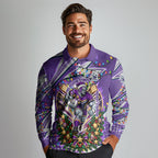 Personalized Melbourne Storm Rugby Christmas Long Sleeve Polo Shirt Holiday Mascot Graphic Art Festive Lights Bow