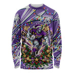 Personalized Melbourne Storm Rugby Christmas Long Sleeve Shirt Holiday Mascot Graphic Art Festive Lights Bow