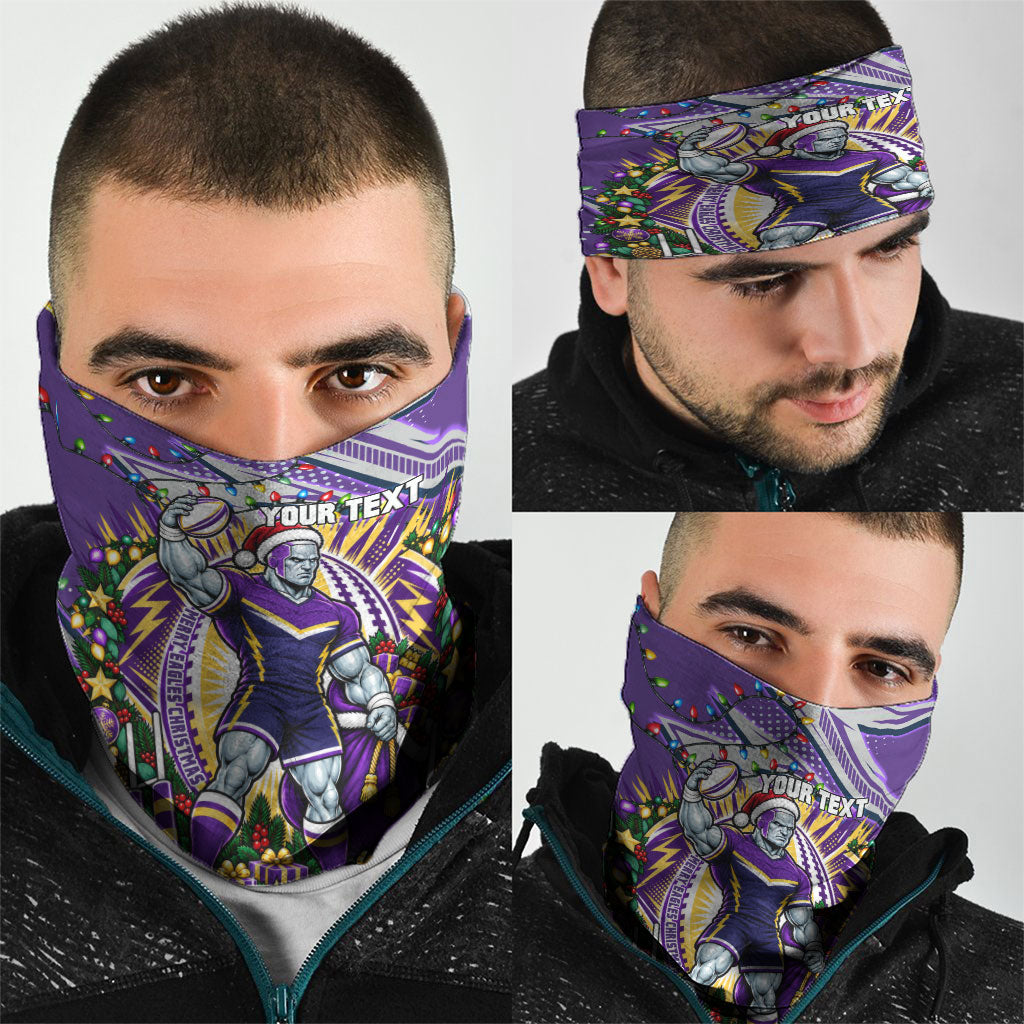 Personalized Melbourne Storm Rugby Christmas Neck Gaiter Holiday Mascot Graphic Art Festive Lights Bow