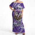 Personalized Melbourne Storm Rugby Christmas Off Shoulder Maxi Dress Holiday Mascot Graphic Art Festive Lights Bow
