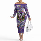 Personalized Melbourne Storm Rugby Christmas Off The Shoulder Long Sleeve Dress Holiday Mascot Graphic Art Festive Lights Bow