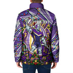 Personalized Melbourne Storm Rugby Christmas Padded Jacket Holiday Mascot Graphic Art Festive Lights Bow