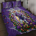 Personalized Melbourne Storm Rugby Christmas Quilt Bed Set Holiday Mascot Graphic Art Festive Lights Bow