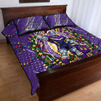 Personalized Melbourne Storm Rugby Christmas Quilt Bed Set Holiday Mascot Graphic Art Festive Lights Bow