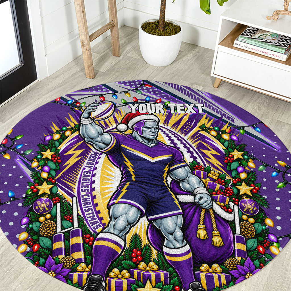 Personalized Melbourne Storm Rugby Christmas Round Carpet Holiday Mascot Graphic Art Festive Lights Bow