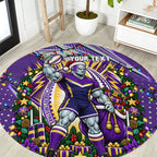Personalized Melbourne Storm Rugby Christmas Round Carpet Holiday Mascot Graphic Art Festive Lights Bow