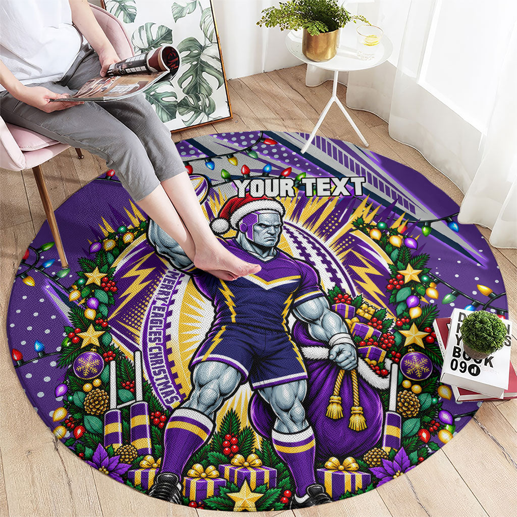Personalized Melbourne Storm Rugby Christmas Round Carpet Holiday Mascot Graphic Art Festive Lights Bow