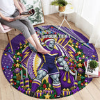 Personalized Melbourne Storm Rugby Christmas Round Carpet Holiday Mascot Graphic Art Festive Lights Bow
