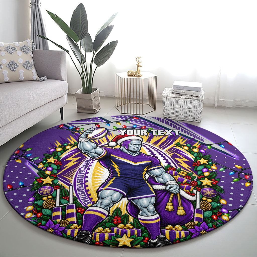 Personalized Melbourne Storm Rugby Christmas Round Carpet Holiday Mascot Graphic Art Festive Lights Bow