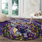 Personalized Melbourne Storm Rugby Christmas Round Carpet Holiday Mascot Graphic Art Festive Lights Bow