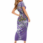 Personalized Melbourne Storm Rugby Christmas Short Sleeve Bodycon Dress Holiday Mascot Graphic Art Festive Lights Bow