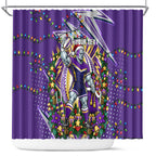 Personalized Melbourne Storm Rugby Christmas Shower Curtain Holiday Mascot Graphic Art Festive Lights Bow