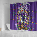 Personalized Melbourne Storm Rugby Christmas Shower Curtain Holiday Mascot Graphic Art Festive Lights Bow