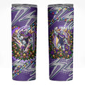 Personalized Melbourne Storm Rugby Christmas Skinny Tumbler Holiday Mascot Graphic Art Festive Lights Bow