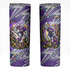Personalized Melbourne Storm Rugby Christmas Skinny Tumbler Holiday Mascot Graphic Art Festive Lights Bow