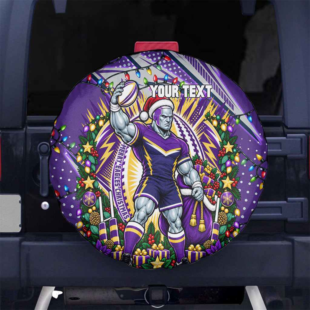 Personalized Melbourne Storm Rugby Christmas Spare Tire Cover Holiday Mascot Graphic Art Festive Lights Bow