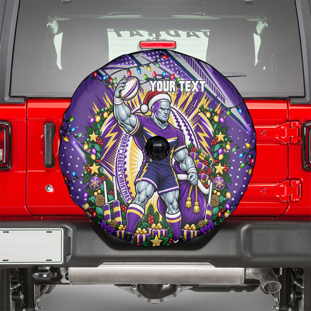 Personalized Melbourne Storm Rugby Christmas Spare Tire Cover Holiday Mascot Graphic Art Festive Lights Bow