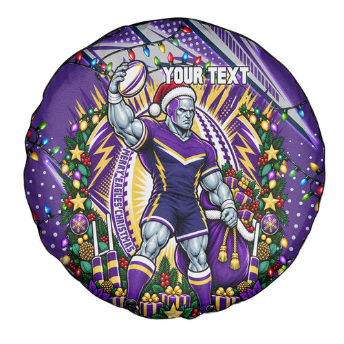 Personalized Melbourne Storm Rugby Christmas Spare Tire Cover Holiday Mascot Graphic Art Festive Lights Bow