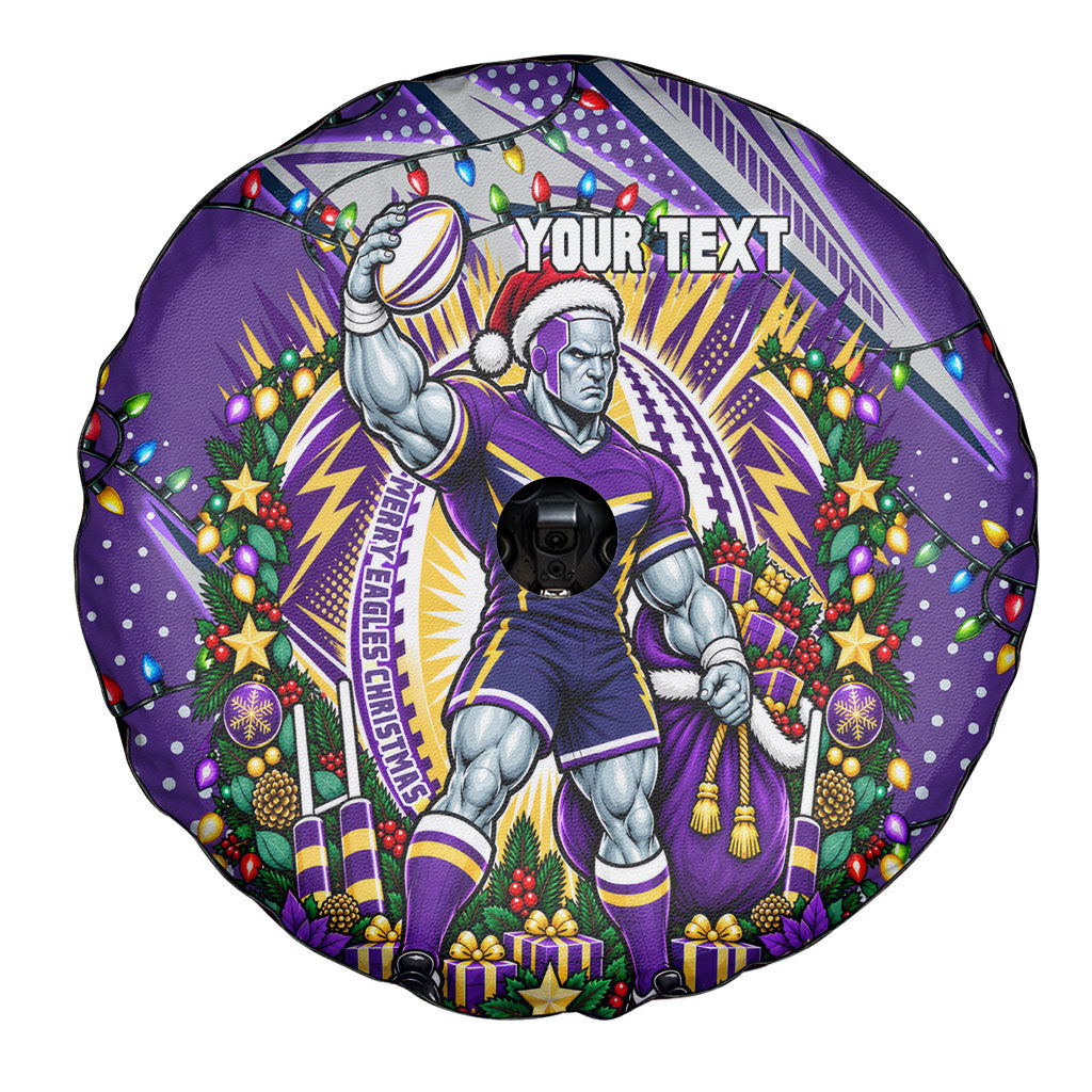Personalized Melbourne Storm Rugby Christmas Spare Tire Cover Holiday Mascot Graphic Art Festive Lights Bow