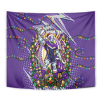 Personalized Melbourne Storm Rugby Christmas Tapestry Holiday Mascot Graphic Art Festive Lights Bow