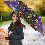 Personalized Melbourne Storm Rugby Christmas Umbrella Holiday Mascot Graphic Art Festive Lights Bow