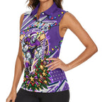 Personalized Melbourne Storm Rugby Christmas Women Sleeveless Polo Shirt Holiday Mascot Graphic Art Festive Lights Bow