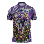 Personalized Melbourne Storm Rugby Christmas Zipper Polo Shirt Holiday Mascot Graphic Art Festive Lights Bow