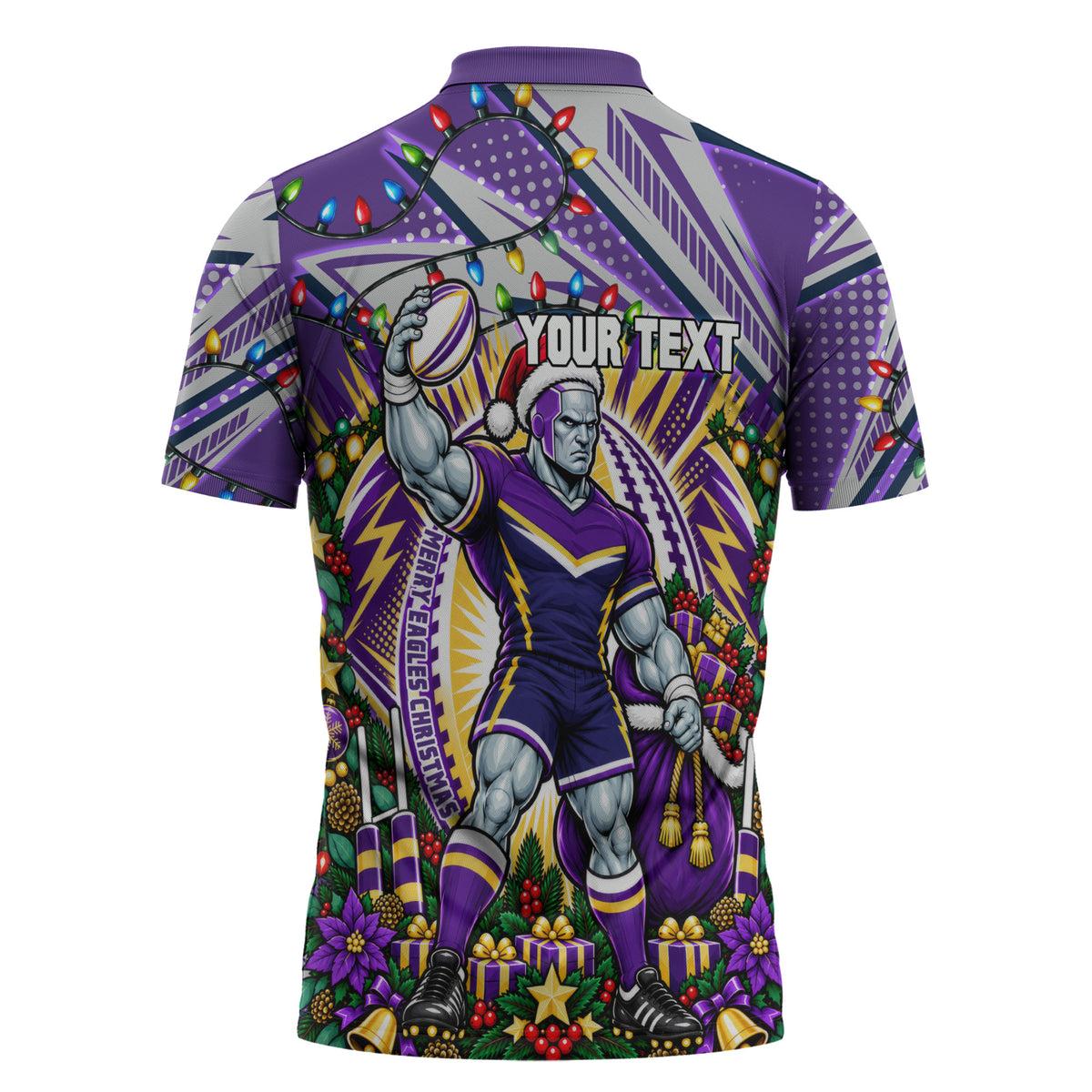 Personalized Melbourne Storm Rugby Christmas Zipper Polo Shirt Holiday Mascot Graphic Art Festive Lights Bow