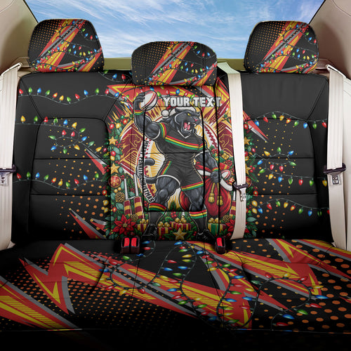 Personalized Penrith Panthers Rugby Christmas Back Car Seat Cover Holiday Mascot Graphic Art Festive Lights Bow