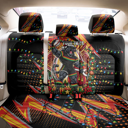 Personalized Penrith Panthers Rugby Christmas Back Car Seat Cover Holiday Mascot Graphic Art Festive Lights Bow
