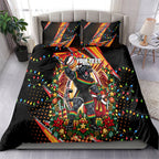 Personalized Penrith Panthers Rugby Christmas Bedding Set Holiday Mascot Graphic Art Festive Lights Bow