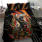 Personalized Penrith Panthers Rugby Christmas Bedding Set Holiday Mascot Graphic Art Festive Lights Bow