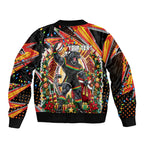 Personalized Penrith Panthers Rugby Christmas Bomber Jacket Holiday Mascot Graphic Art Festive Lights Bow