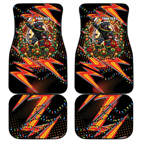 Personalized Penrith Panthers Rugby Christmas Car Mats Holiday Mascot Graphic Art Festive Lights Bow